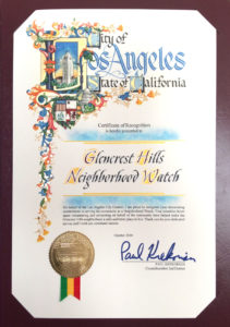 Glencrest Hills Recognition Certificate from LA City Councilmember Paul Krekorian